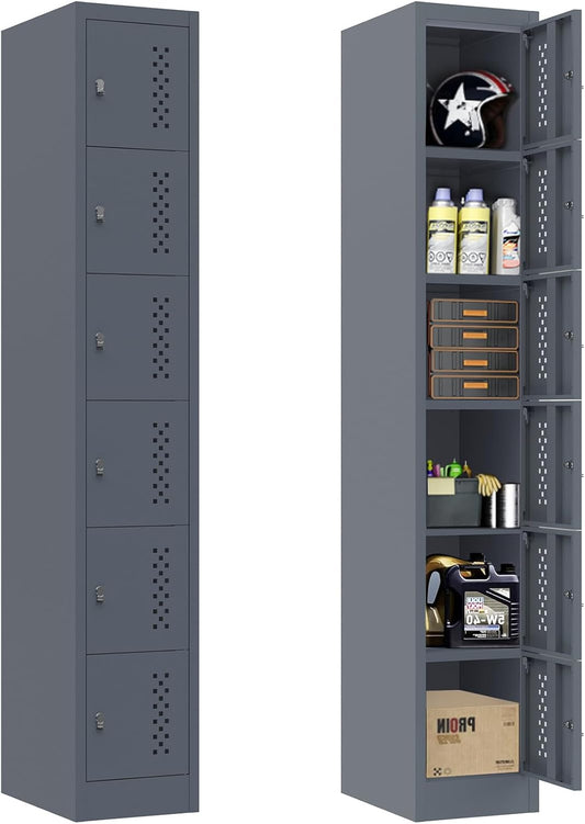 Metal Lockers - 71" Height Steel Lockers for Employees with 6 Door Storage Locker for Employees Gym School Home Office Garage - Assembly Required