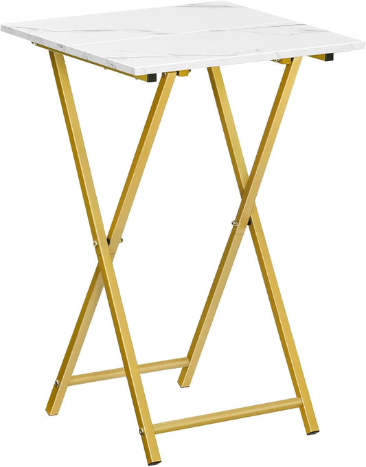 HOOBRO Folding TV Tray Table, Wooden TV Tray, Portable Sofa Side Snack Table, Industrial Desk for Small Spaces, Space-Saving, Easy to Install and Fold, Marble and Gold DM27BZ01