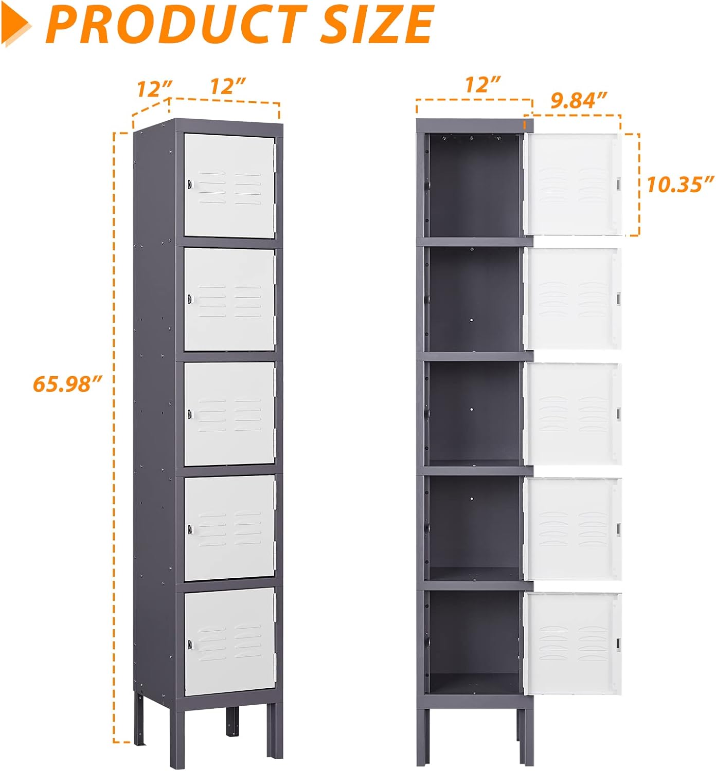 Metal Locker with 5 Doors, 5 Tier Locker Steel Employees Lockers, Tall Steel Storage Lockers for School, Home, Office, Gym(Grey White), (ML-0721)