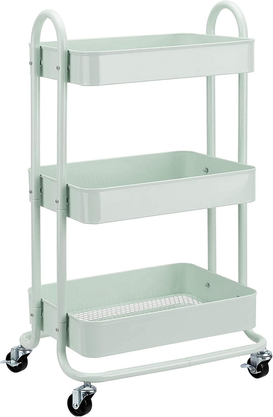 Amazon Basics 3-Tier Metal Rolling Utility or Kitchen Cart - Mint Green