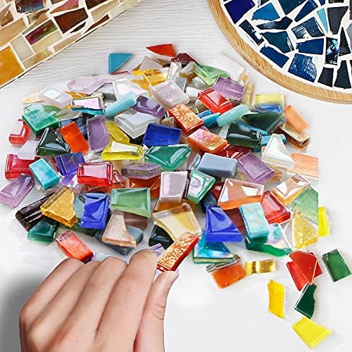 1.1lb Irregular Crystal Mosaic Tiles,Small Mosaic Tile DIY Hobbies Children Handmade Crystal Craft for Crafts Bulk DIY Picture Frames Handmade Jewelry Coaster (Pink Series)