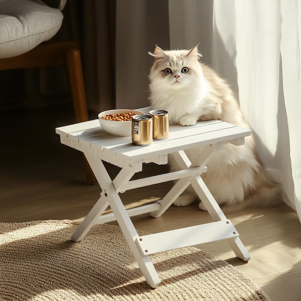 Outdoor Side Table, No Assembly Folding Wooden End Table for Outside or Indoor, Small Patio Tables for Camping, Pool, Bathroom, Backyard and Porch (White)