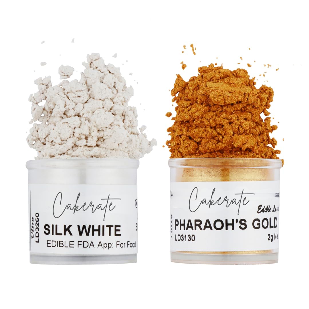 Ultra Silk & Pharaoh's Gold Luster Dust for Baking (2 Pack) – Edible Glitter for Cake Decorating, Fondant, Cupcakes, Drinks & Desserts – Kosher, Vegan, Food-Safe Metallic Dust - 2 grams, Highly Concentrated