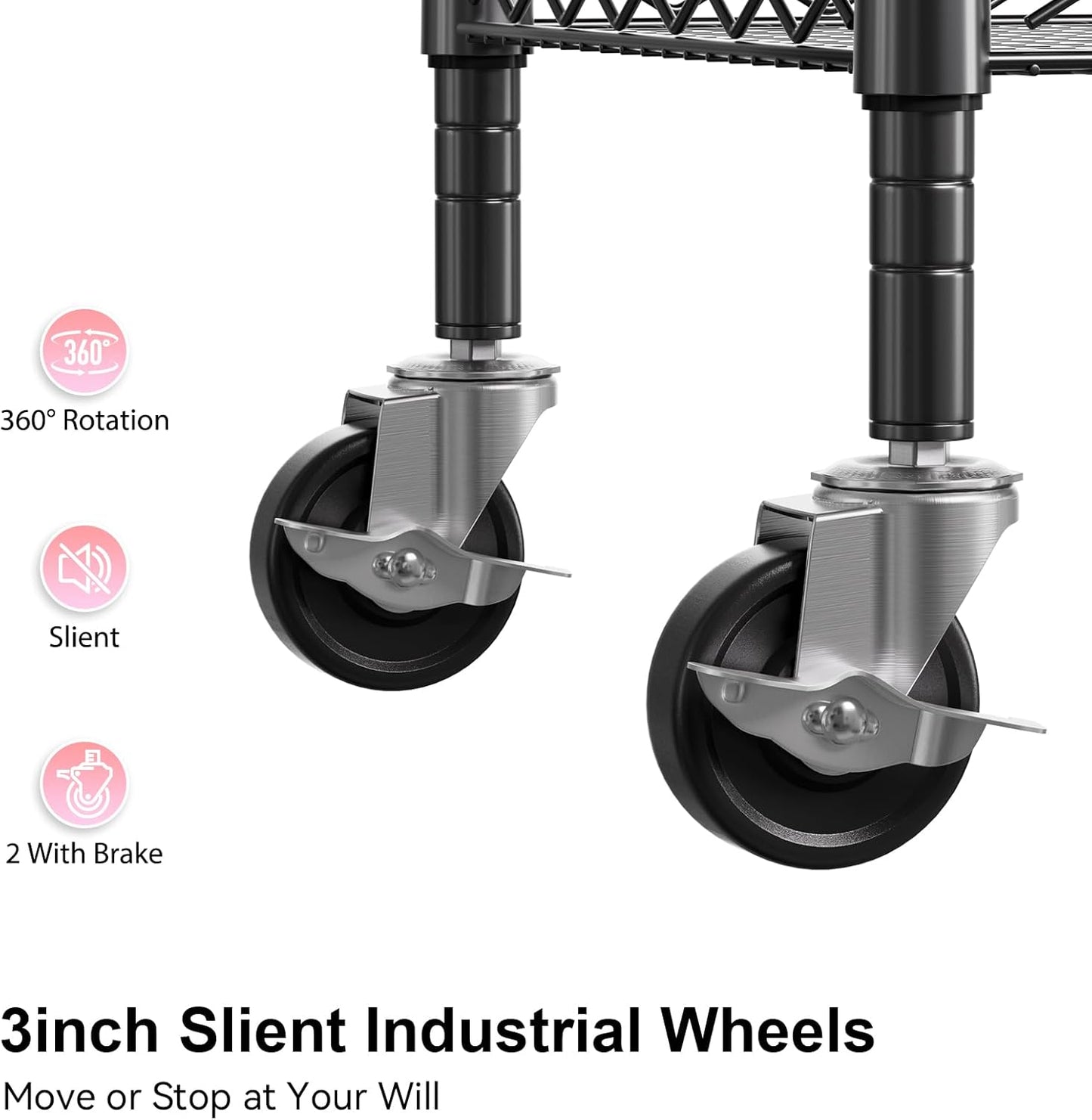 WDT 3 Tier Rolling Carts with Wheels, Heavy Duty Rolling Utility Cart with Wood Tabletop, Commercial Grade Metal Cart with Handle and Hooks, NSF Storage Serving Carts for Kitchen Island, Wood+Metal