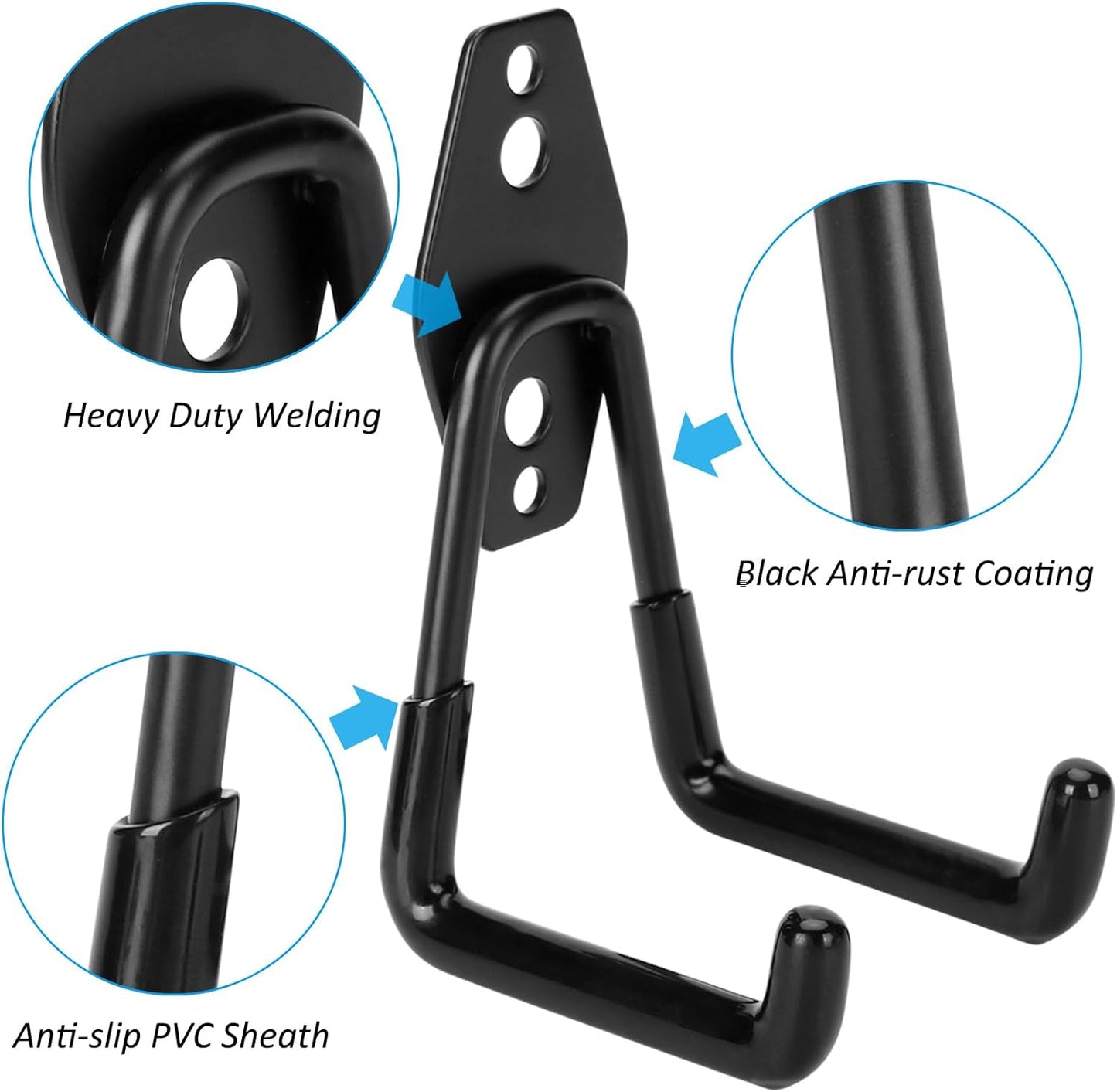 6 Pack Garage Hooks Heavy Duty - Supports 100 lbs, Utility Steel Garage Hanger & Organizer for Organizing Garden Lawn Tools, Ladders, Garden Hose, Digging Shovel, Bikes, Ropes