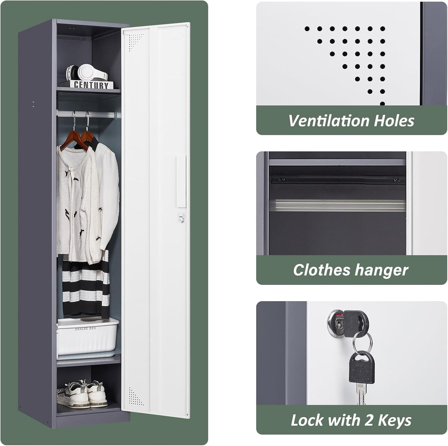 SISESOL Metal Lockers for Employees Steel Locker Large School Locker Metal Wall Locker Office Employee Lock Box 71" Steel Storage Cabinet Storage Locker Cabinet for Home Gym Office School Garage