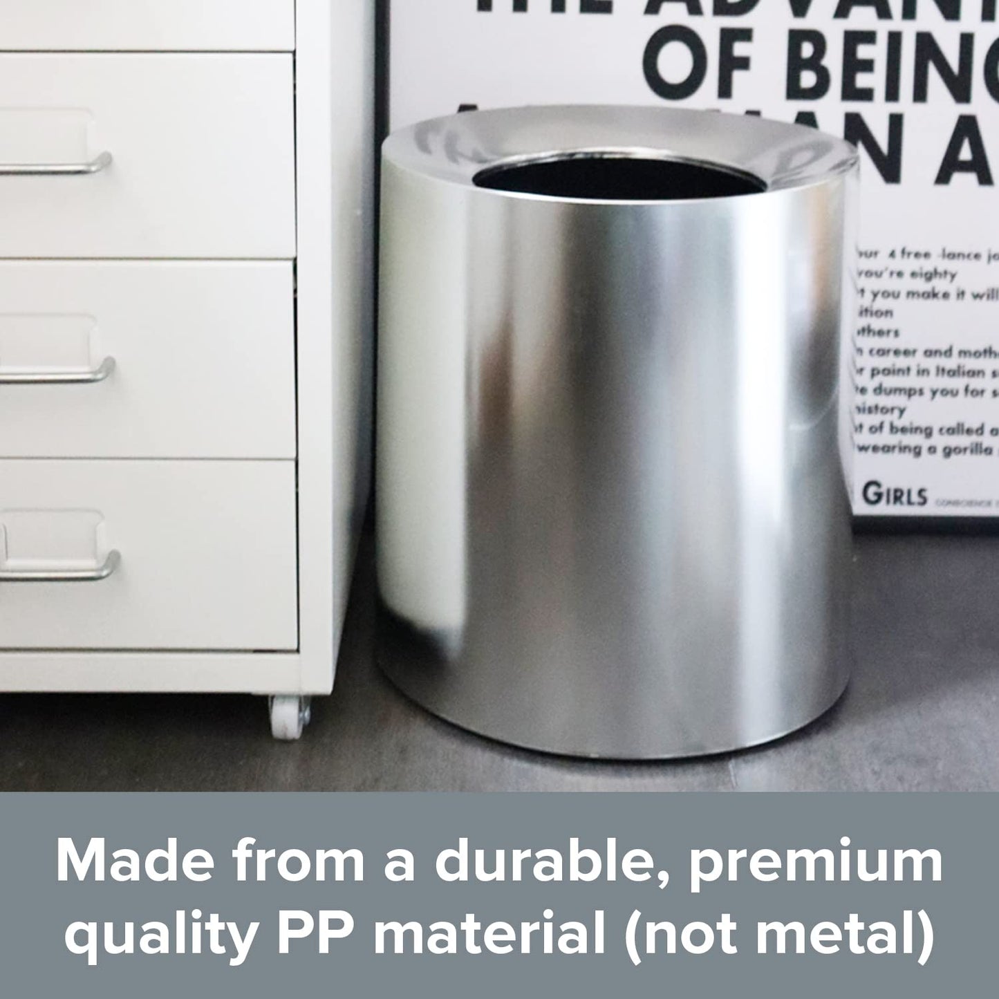 Modern Polished Stainless Steel Design Garbage Can - 12L I 3.2-Gallon Spill-Proof Trash Basket - Indoor Outdoor Waste Bin w/Removable Trash Bin Liner with Wide Rim