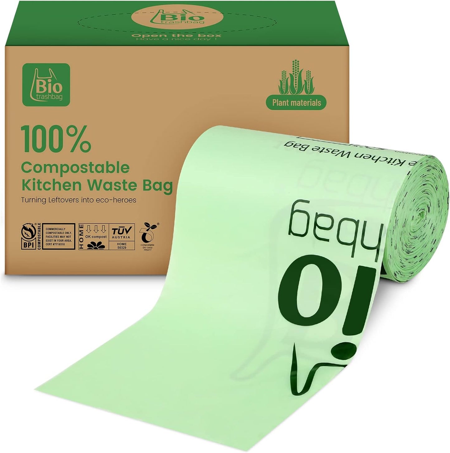 8 Gallon Compostable Trash Bags, 100 Count Flat-Top Garbage Bags Biodegradable, Medium Small Food Scrap Waste Bags for Kitchen Bathroom Office Car, US BPI and Europe OK Compost