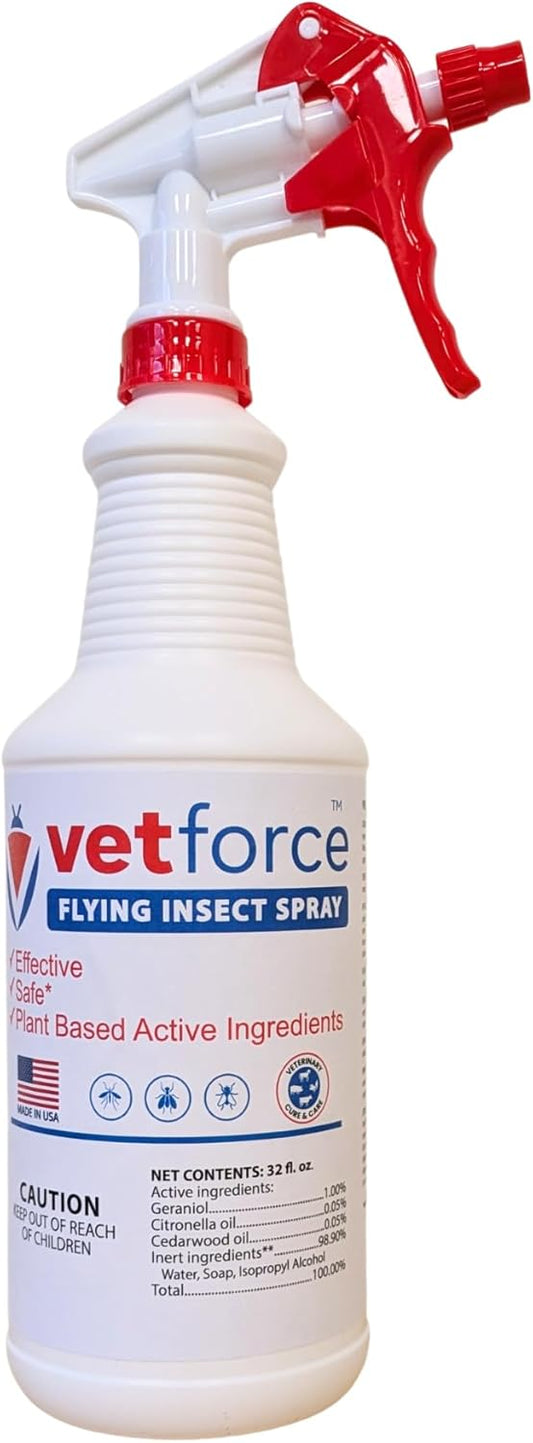 Flying Insect Spray – Fast Action Formula – Broad Coverage Use – Plant-Derived Oils – Easy Spray Application – for Mosquitoes, Stable and House Flies – Gentle Around Animals – 32 oz