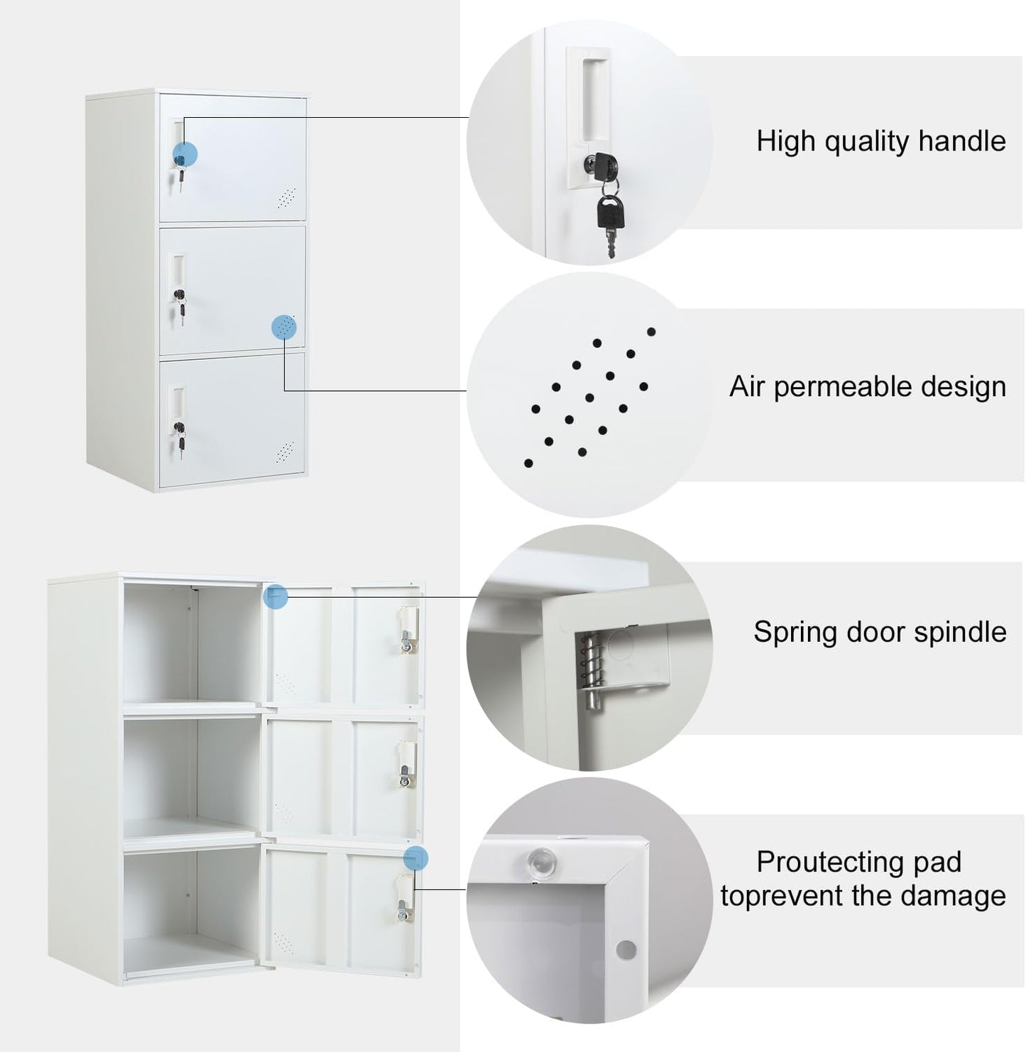 3 Door Metal Vertical Storage Locker for School, Office, Home,Gym,Stackable Steel Storage Cabinet with Lock,Anti-Falling Device. (3 Door, White)
