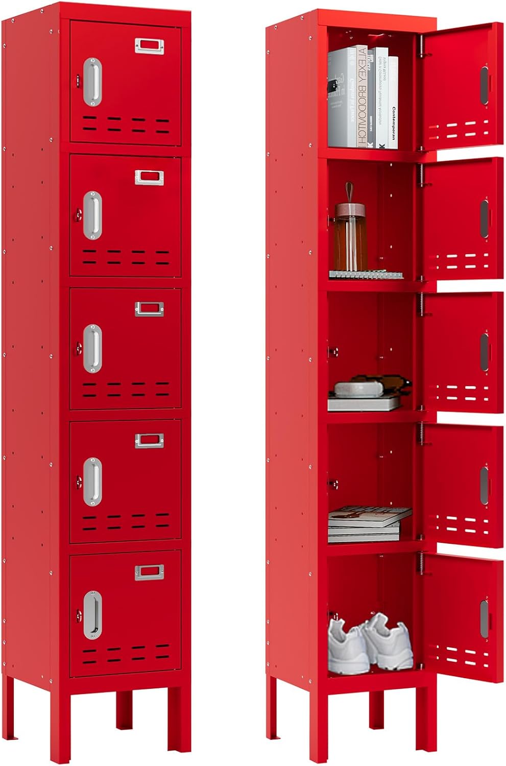 Metal Lockers - 66" Height Steel Lockers for Employees with 5 Door Storage Locker with Card Slot for Employees Gym School Home Office Garage - Assembly Required