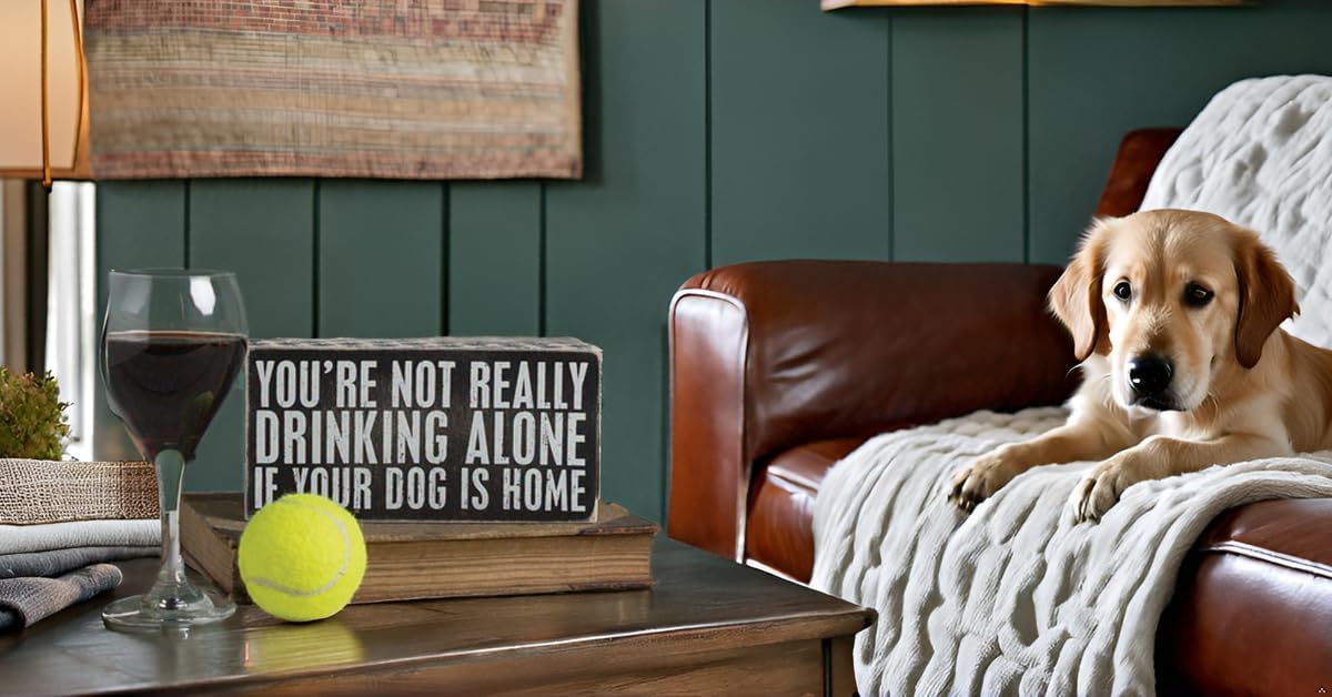 Primitives by Kathy You're Not Drinking Alone If Your Dog Is Home Paw Print Trimmed Home Décor Sign, 8" x 4"