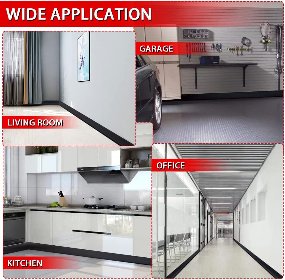 Vinyl Wall Base Baseboard Molding Trim 4" Flexible Self Adhesive Rubber Wall Base Moulding Trim Peel and Stick Design, 4 Inch x 60 Feet, Black