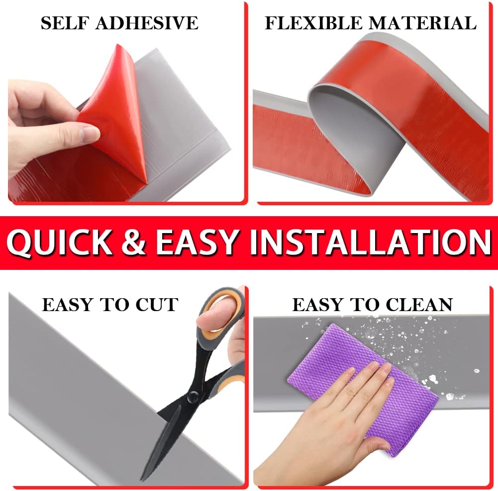 FONUNO Vinyl Wall Base Baseboard Molding Trim 4" Flexible Self Adhesive Rubber Wall Base Moulding Trim Peel and Stick Design, 4 Inch x 200 Feet, Gray