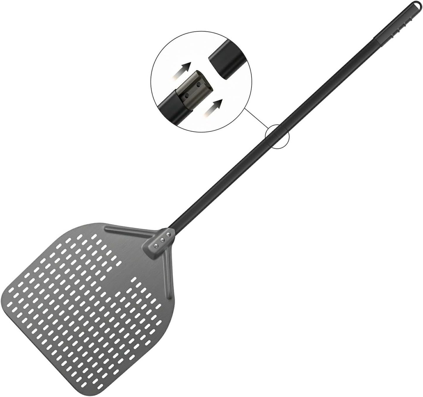 G.a HOMEFAVOR 14" x 17" Perforated Pizza Peel 49 Inch overall, Rectangular Aluminum Pizza Turning Peel with Extended Silcone Handle For Baking Pizza Brick Oven