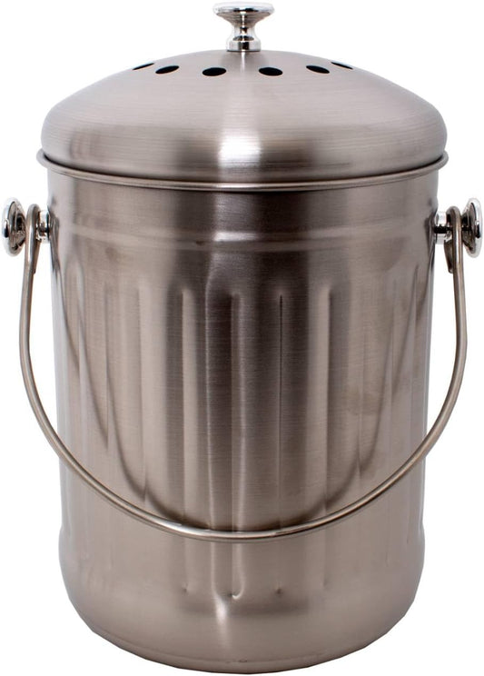 Lehman's Countertop Compost Bin, Odorless Kitchen Composting Pail with Carbon Filters, Stainless Steel 1 Gallon Composter Bucket with Lid for Food Scraps and Waste Recycling