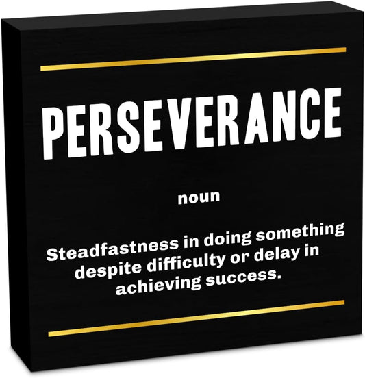 Perseverance Noun Entrepreneur Black Wooden Box Sign, Inspirational Office Decor Decorative Table Shelf Desk Decor, Rustic Workplace Farmhouse Home Counter Office Decorations Desk Accessories