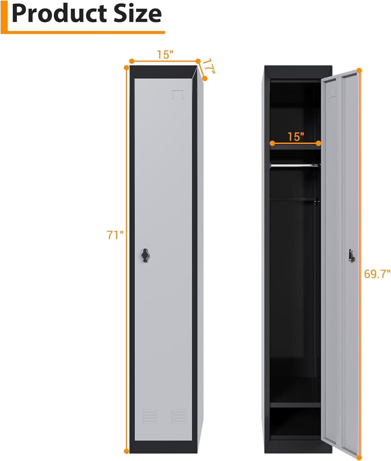GAOMON Metal Locker, Metal Storage Locker with Shelves and Doors, Perfect for Employees and Students, Ideal for Offices, Schools, Gyms, Homes, and Garages, Assembly Required, Grey & Black