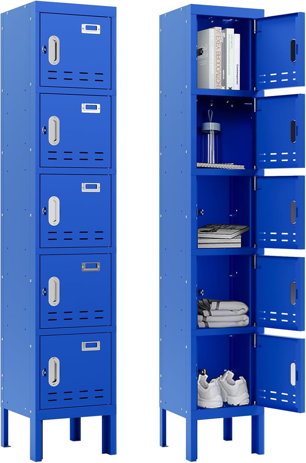 Metal Lockers - 66" Height Steel Lockers for Employees with 5 Door Storage Locker with Card Slot for Employees Gym School Home Office Garage - Assembly Required
