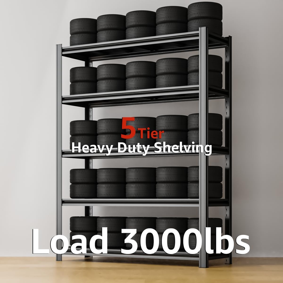 5 Tier Metal Shelving Unit 84" H x 48" W x 24" D, 3000LBS Adjustable Garage Shelves, Heavy Duty Storage Shelves for Warehouse, Basement, Kitchen, Pantry, Living Room, Black
