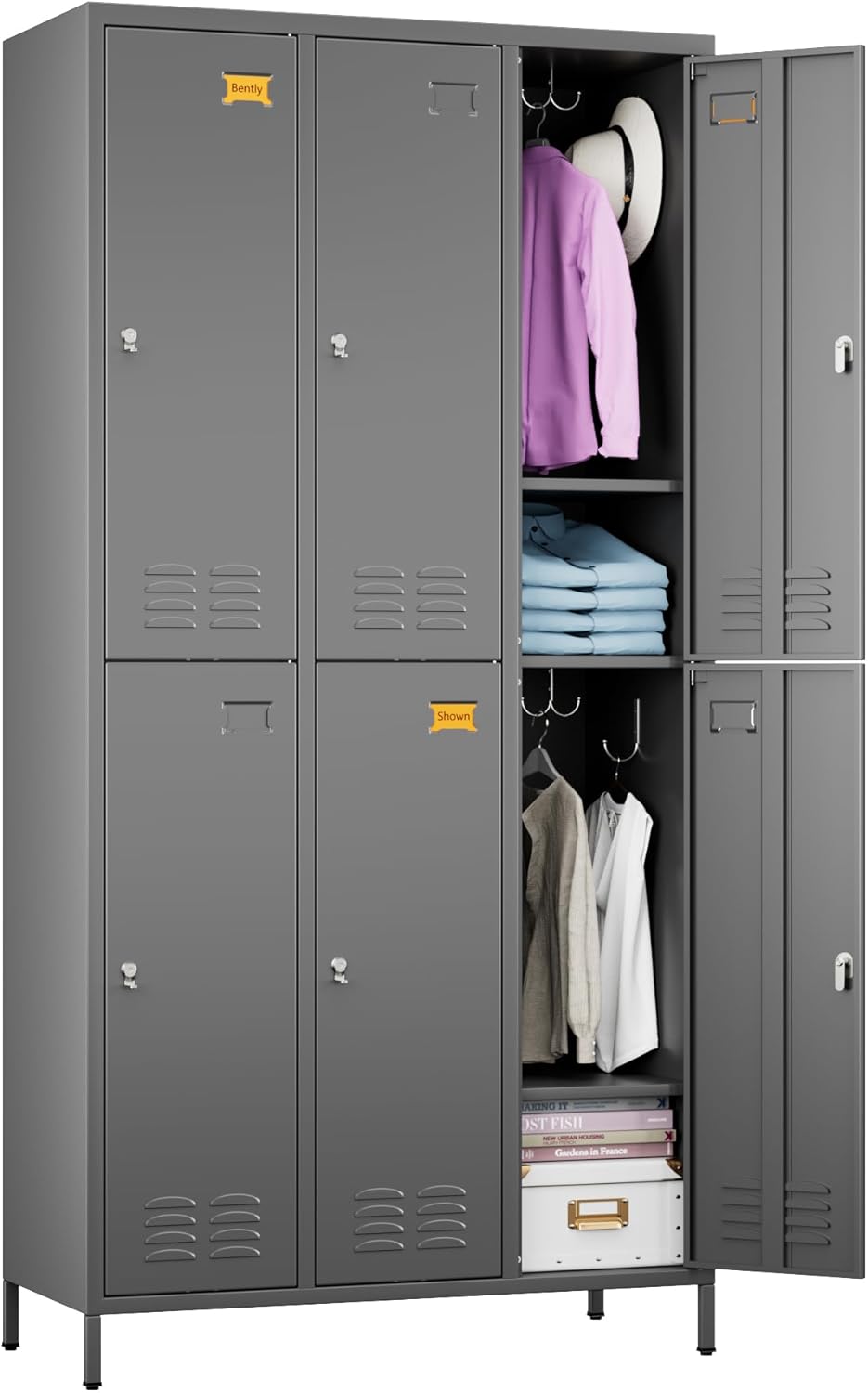 6 Doors Metal Storage Lockers for Employees with 18 Hooks,72" H Employee Lockers with Business Card Holder for Offices School Gyms Home,Assembly Required,Dark Gray