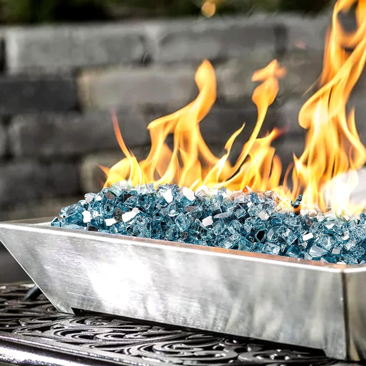 Mr. Fireglass Reflective Fire Glass for Fireplace Fire Pit and Landscaping, 10 Pounds 1/2 inch High Luster Aqua Blue Fire Rocks for Outdoor and Indoor Use