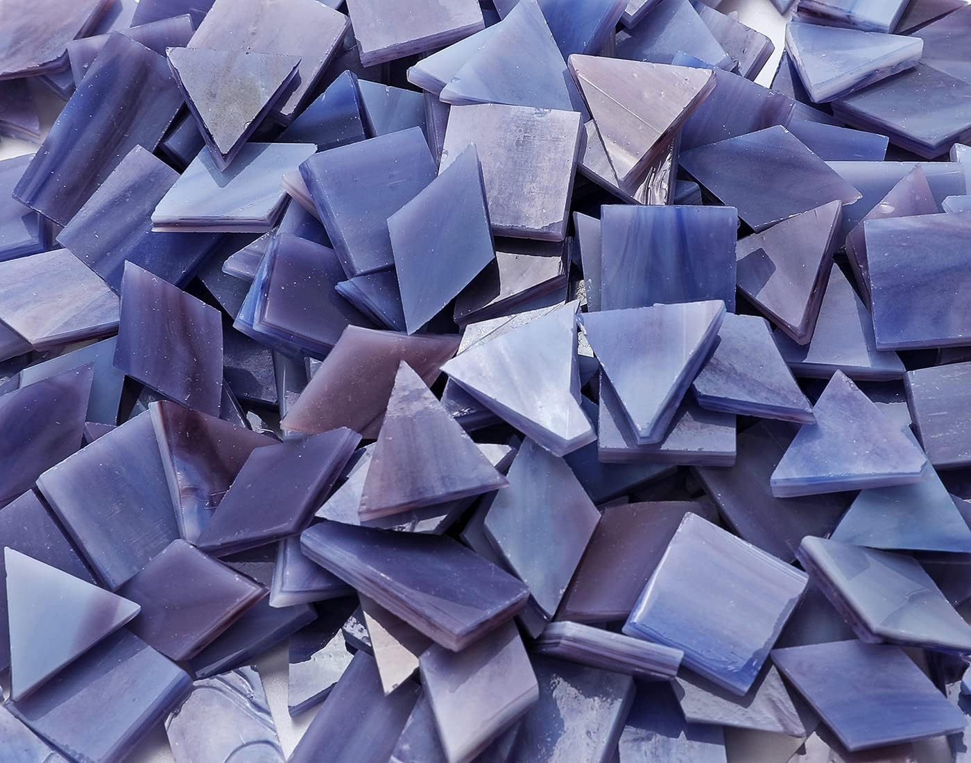 Lanyani Glass Mosaic Tiles for Art Crafts, 4 Shapes Mixed Colorful Glass Tiles Tiffany Stained Glass Pieces, 200 Pieces, Square/Rectangle/Diamond/Triangle,Blue Purple