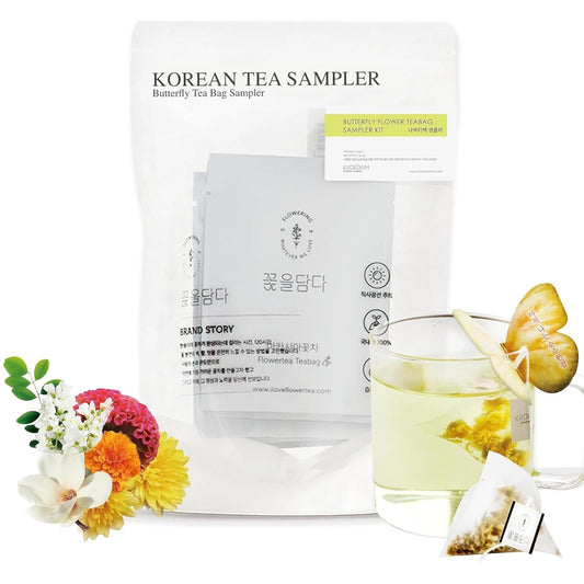 KKOKDAM Gourmet Butterfly Tea Bags Gift Set Sampler – Fancy Tea Variety Pack Set, Korean Drinks, Unique Gifts -Perfect as Women Tea Gift Set - 6 Count
