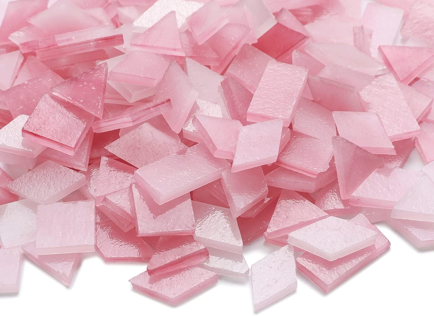 Lanyani 200 Pieces Glass Mosaic Tiles for Crafts,4 Shapes Mixed Colorful Tiffany Stained Glass Pieces,Square/Rectangle/Diamond/Triangle,Ice Pink