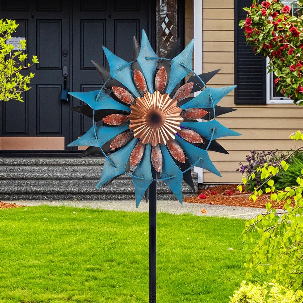 Stargarden Wind Spinners Outdoor, Metal Wind Spinner, 13.4" W x66 H Kinetic Wind Sculptures & Spinners, Waterproof Windmill for Yard, Garden Decor