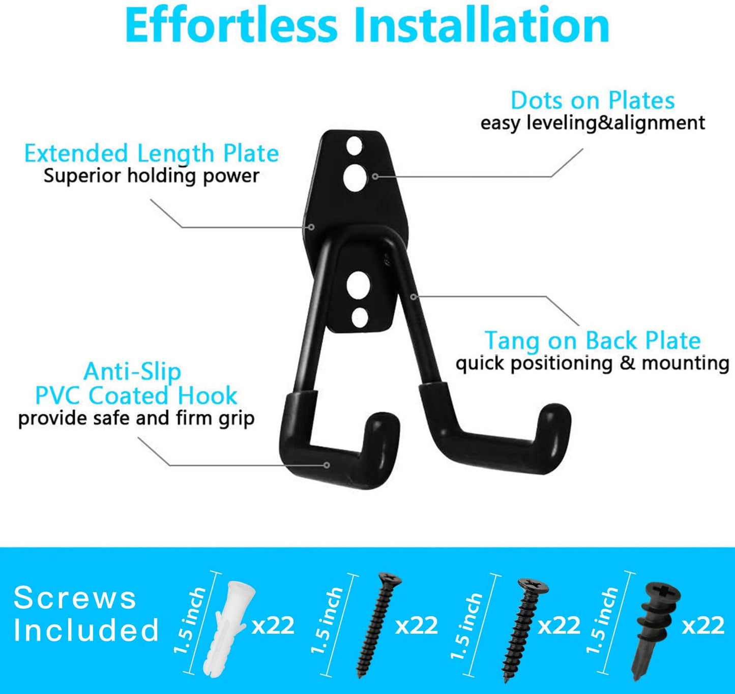 Garage Hooks, 12 Pack Wall Storage Hook Includes 2 Extension Cord Holder, Utility Organization, Heavy Duty Wall Mount Hangers for Hanging Bike, Ladder, Garden Tools