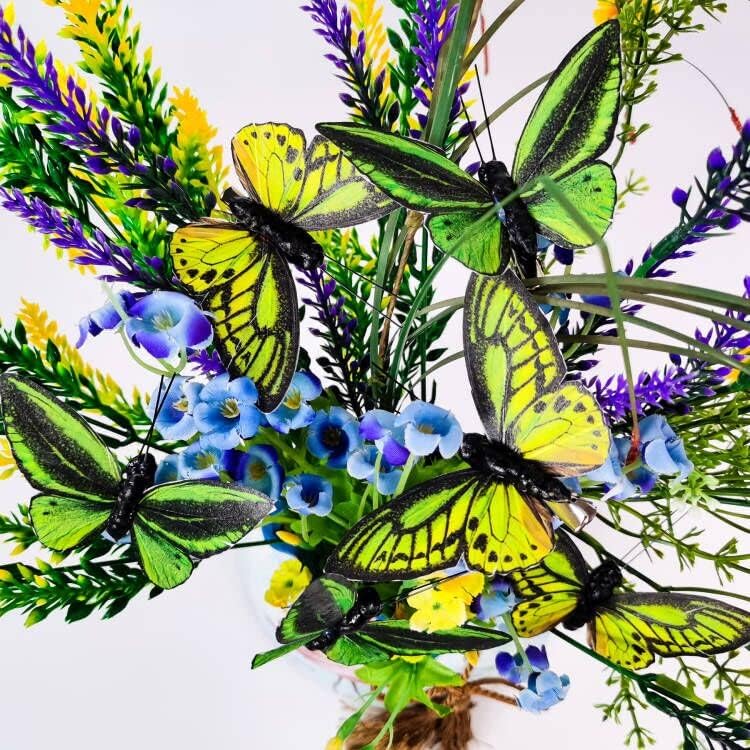 Berfutall- Feather Butterfly Decorations Set of 6 Vibrant Multi Colored Craft Butterflies on Clip .Party Spring Home Decor Floral Pics.St.Patrick'sDay