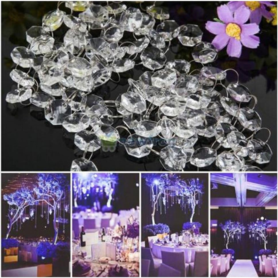 WAZHRMGHG 198 FT Acrylic Crystal Garland Strands Hanging Ornaments Chandelier Gem Bead Chain Octagon String for Christmas Tree Manzanita Wedding Centerpiece Party (198FT(60M))