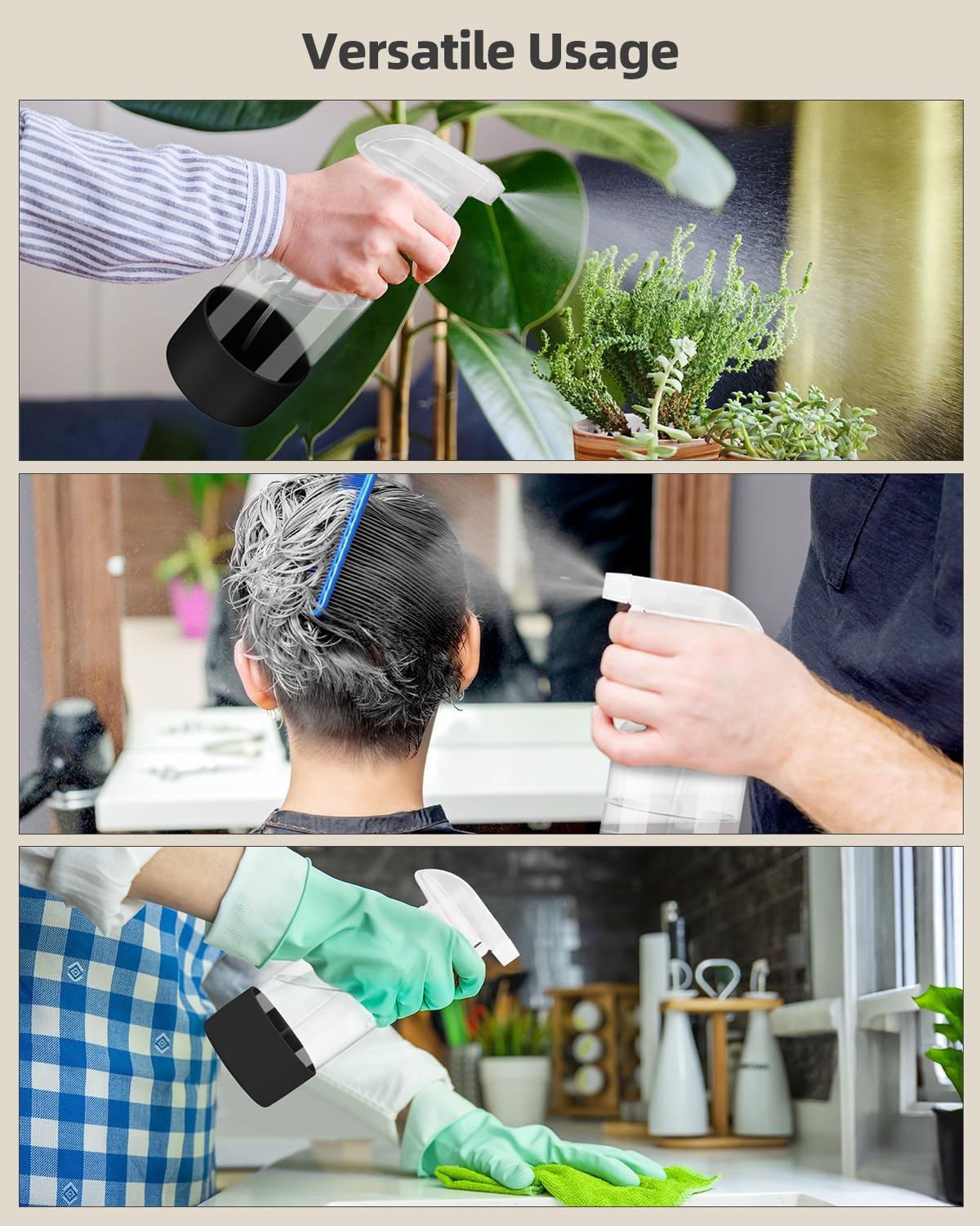 2 Pack Glass Spray Bottles 8 oz, Empty Refillable Containers with Silicone Sleeve Protection, Glass Spray Bottles for Cleaning Solutions, Hair and Plants with Adjustable Nozzles Black