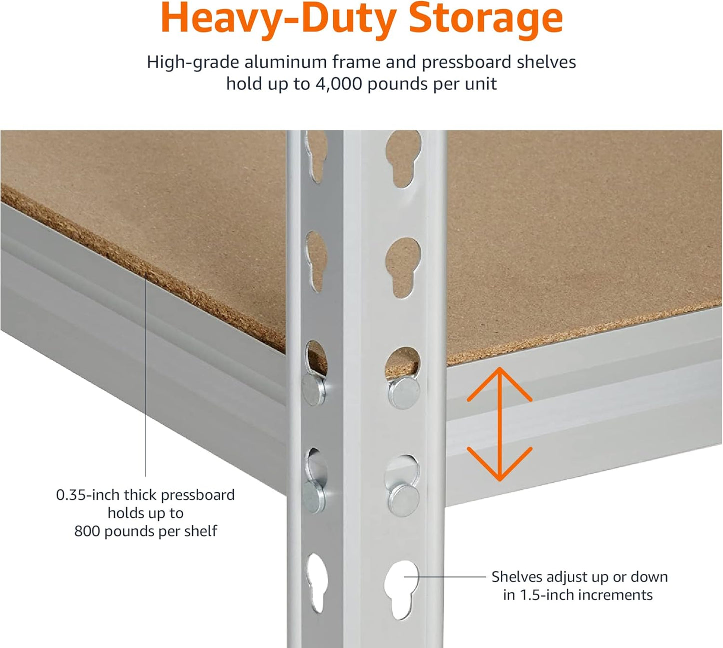 Amazon Basics 5 tier, Medium Duty Storage Shelving Double Post Press Board Shelf, Aluminum, 48 x 18 x 72