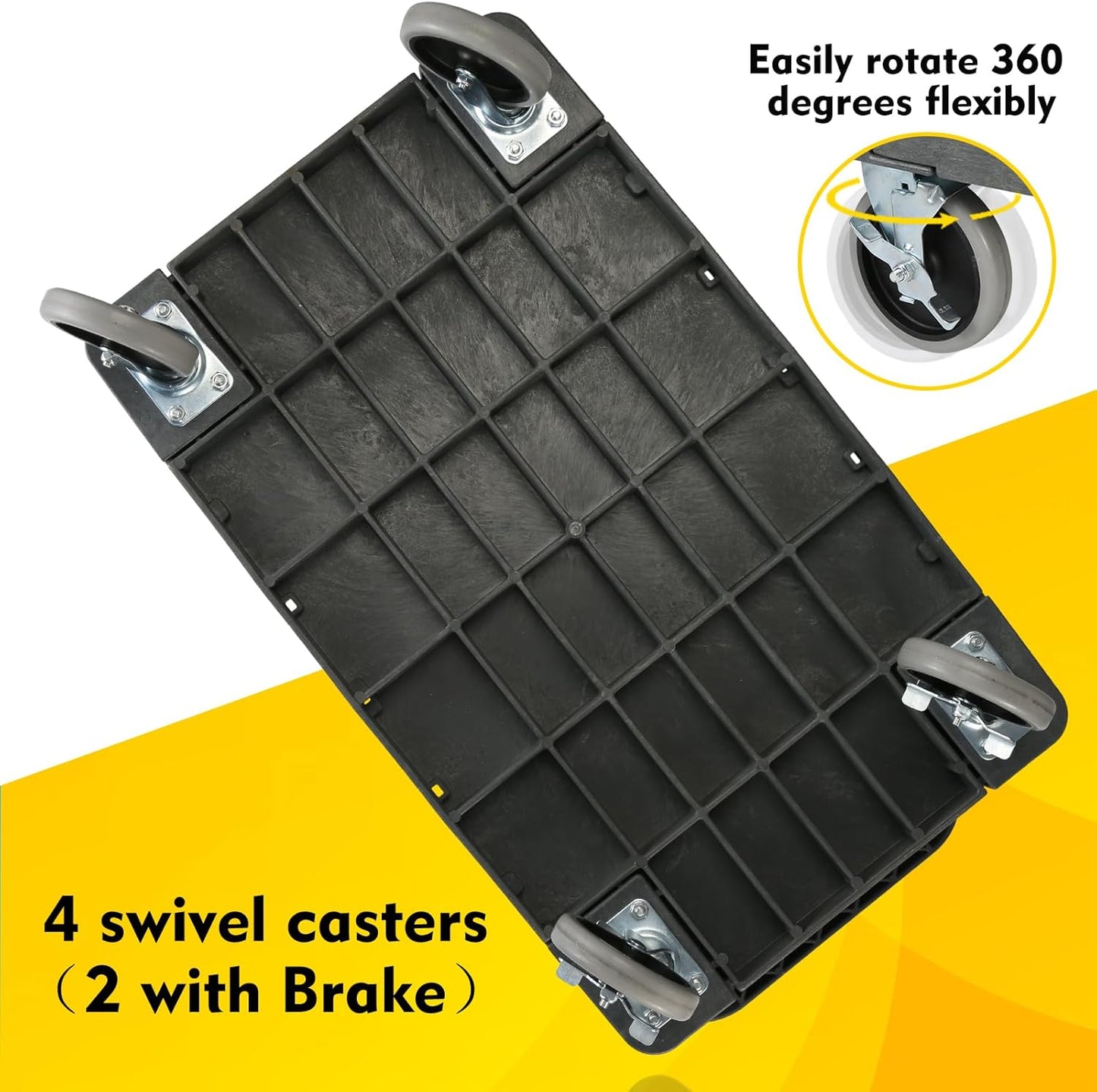 ELAFROS Heavy Duty Plastic Utility Cart Flat top 37 x 18.8 Inch - Work Cart Flat Shelves and Full Swivel Wheels Safely Holds up to 550 lbs - 2 Tier Service Cart for Warehouse,Garage, Cleaning Gray