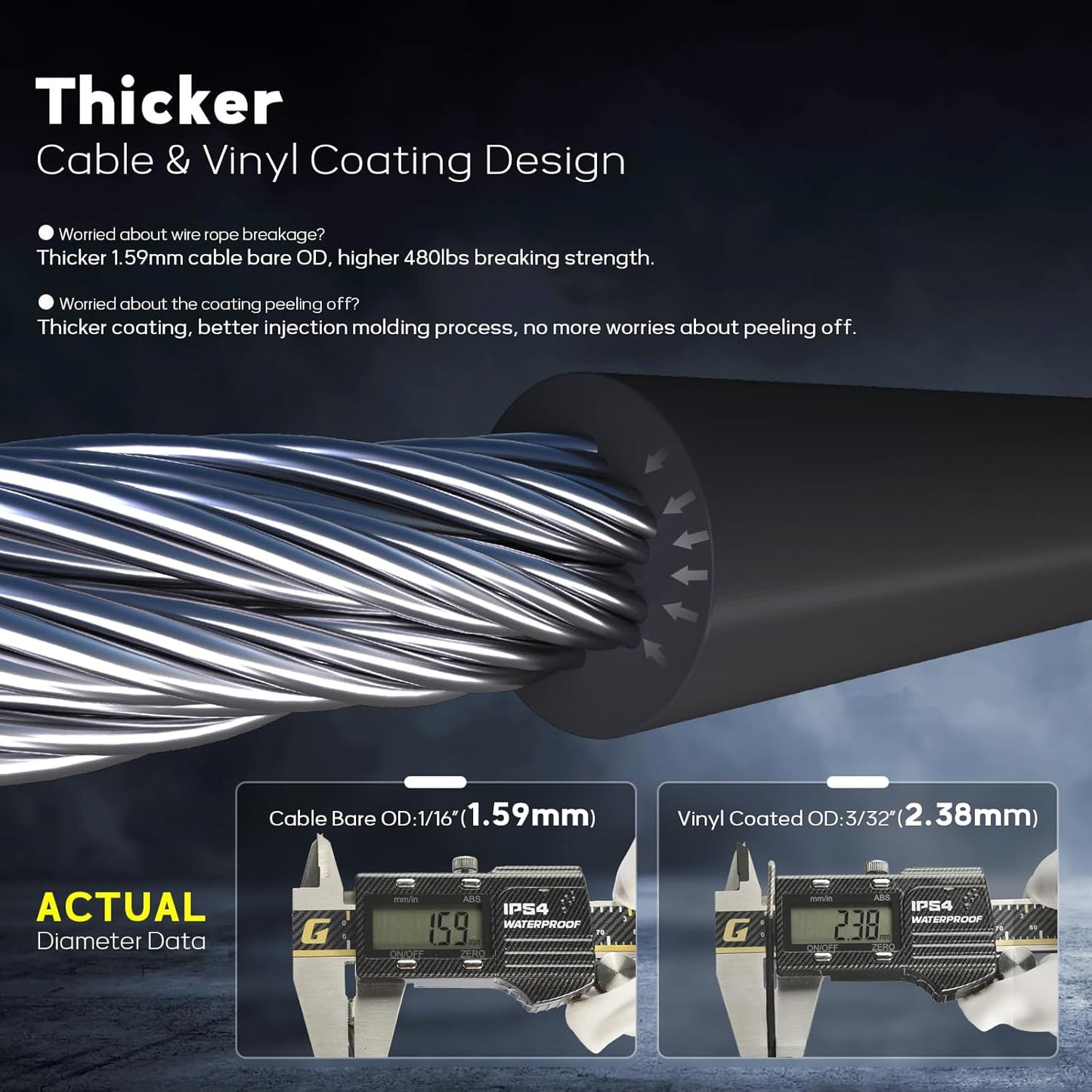 Vinyl Coated Wire Rope 1/16 Inch Overmolded to 3/32 Inch, 1000FT 304 Stainless Steel Cable with 300 Pcs Crimping Sleeves for String Light Hanging Kit, Clotheslines and Trellis Wire