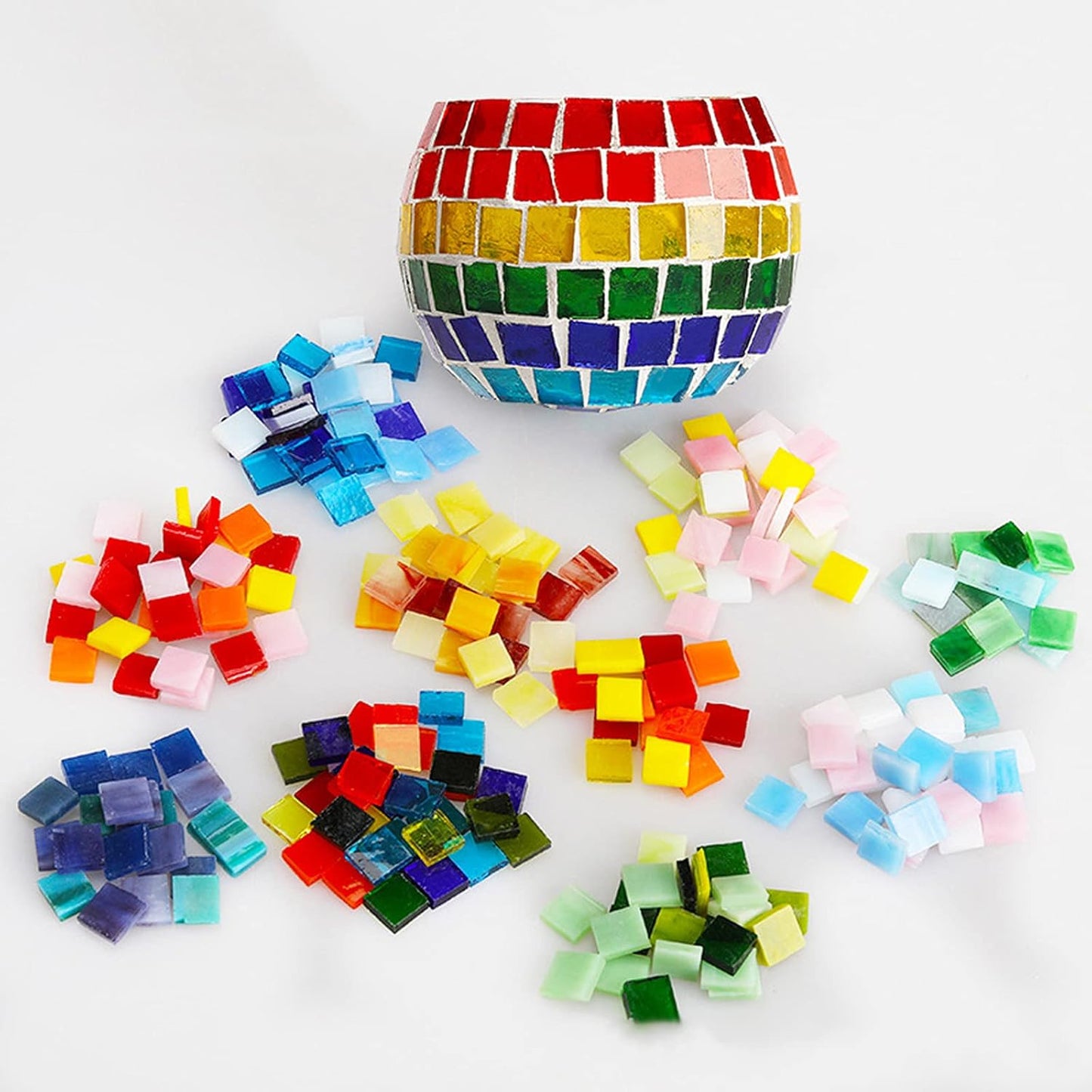 Mosaic Tiles 270 Pieces / 200 g Pack of Colored Mica Glass Mosaic Tile Supplies for Home Decoration, DIY Crafts, Plates, Picture Frames, Flowerpots – 1x1 cm Square Tiles (Full Color Mix)
