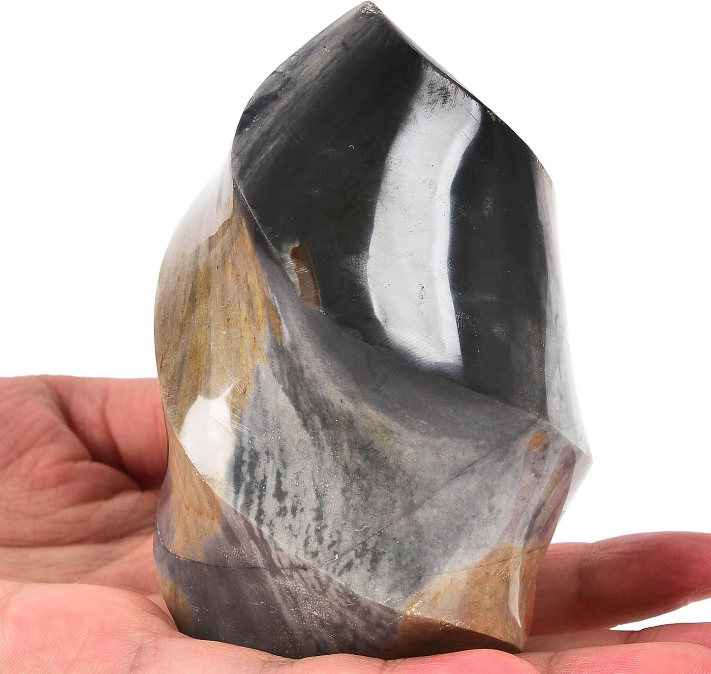 AMOYSTONE Polychrome Jasper Flame Shaped Stone Towers Obelisk Natural Healing Crystal Quartz Reiki Energy Decoration Home Office 1.0-1.5LBS