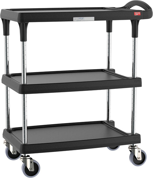 Metro myCart Plus Utility Cart - Choose-Your-Height Adjustable Heavy Duty Rolling Cart for Home, Commercial and Industrial Use - 3-Shelf, 400 lbs Capacity - 18.3" W x 31.5" L x 35.5-39.5" H - Black
