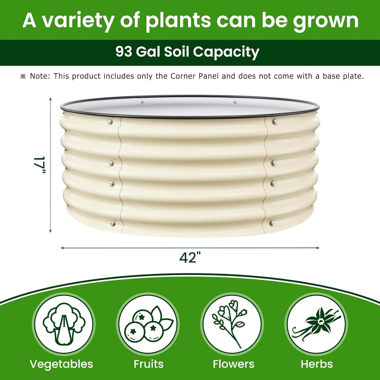 Round Raised Garden Bed Kit, 3.5x3.5x1.4Ft Outdoor Zinc-Aluminum-Magnesium Metal Flower Beds Stainless Steel Patio Ground Planter for Planting Vegetables (Ivory)