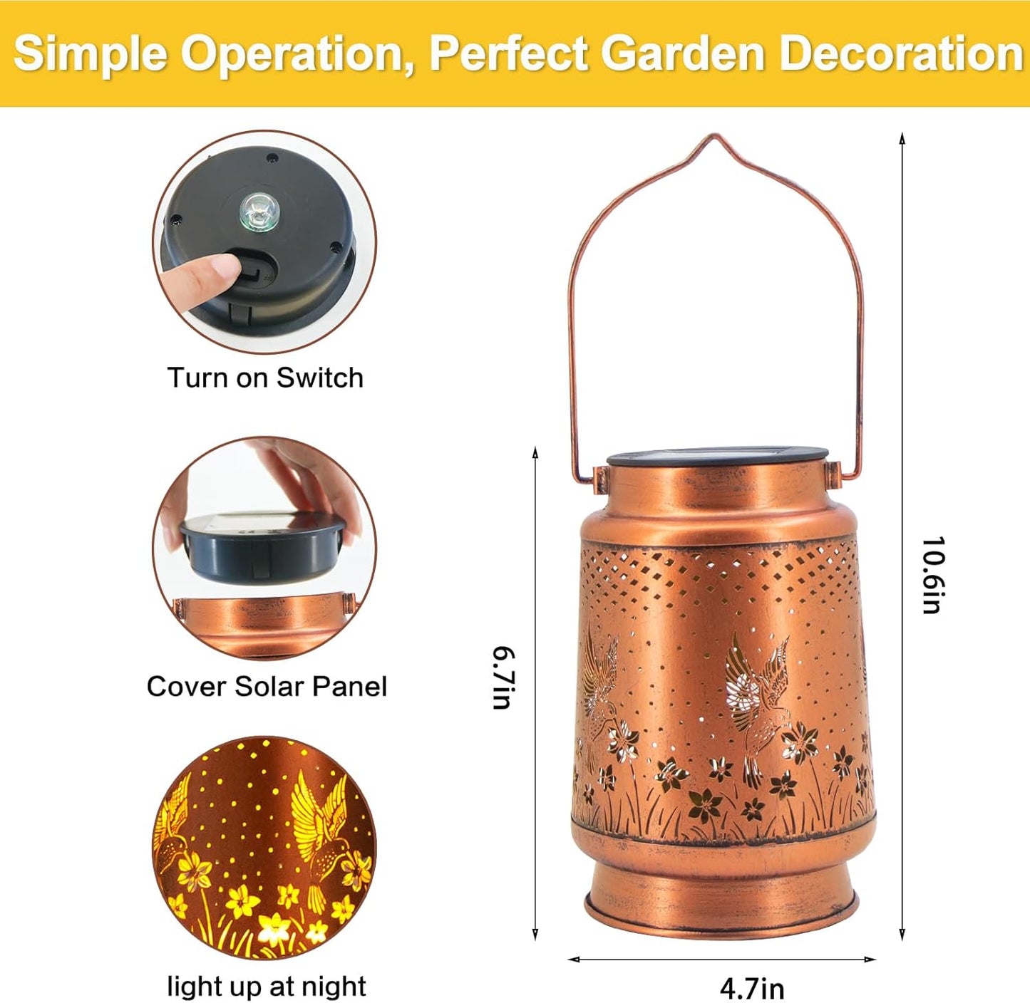 Hummingbird Birthday Gifts for Women Mom Grandma Solar Lanterns Outdoor Waterproof Garden Decor Metal Hanging LED Decorative Light for Patio Yard Lawn Backyard Front Porch Gardening Gifts