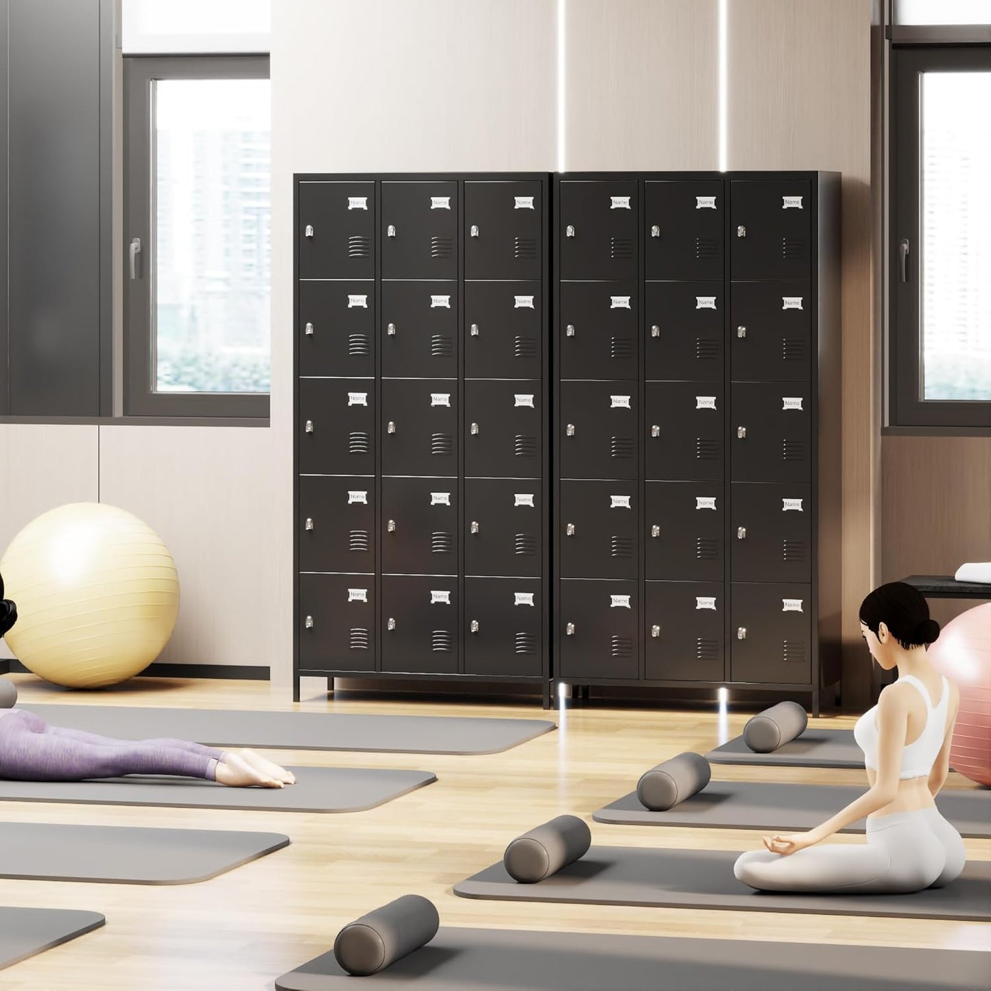 METAN Metal Locker for School Office Gym Bedroom, 15 Doors Black Steel Storage Locker Cabinet for Employees, Industrial Storage Locker, Assembly Required (15 Door-Black)