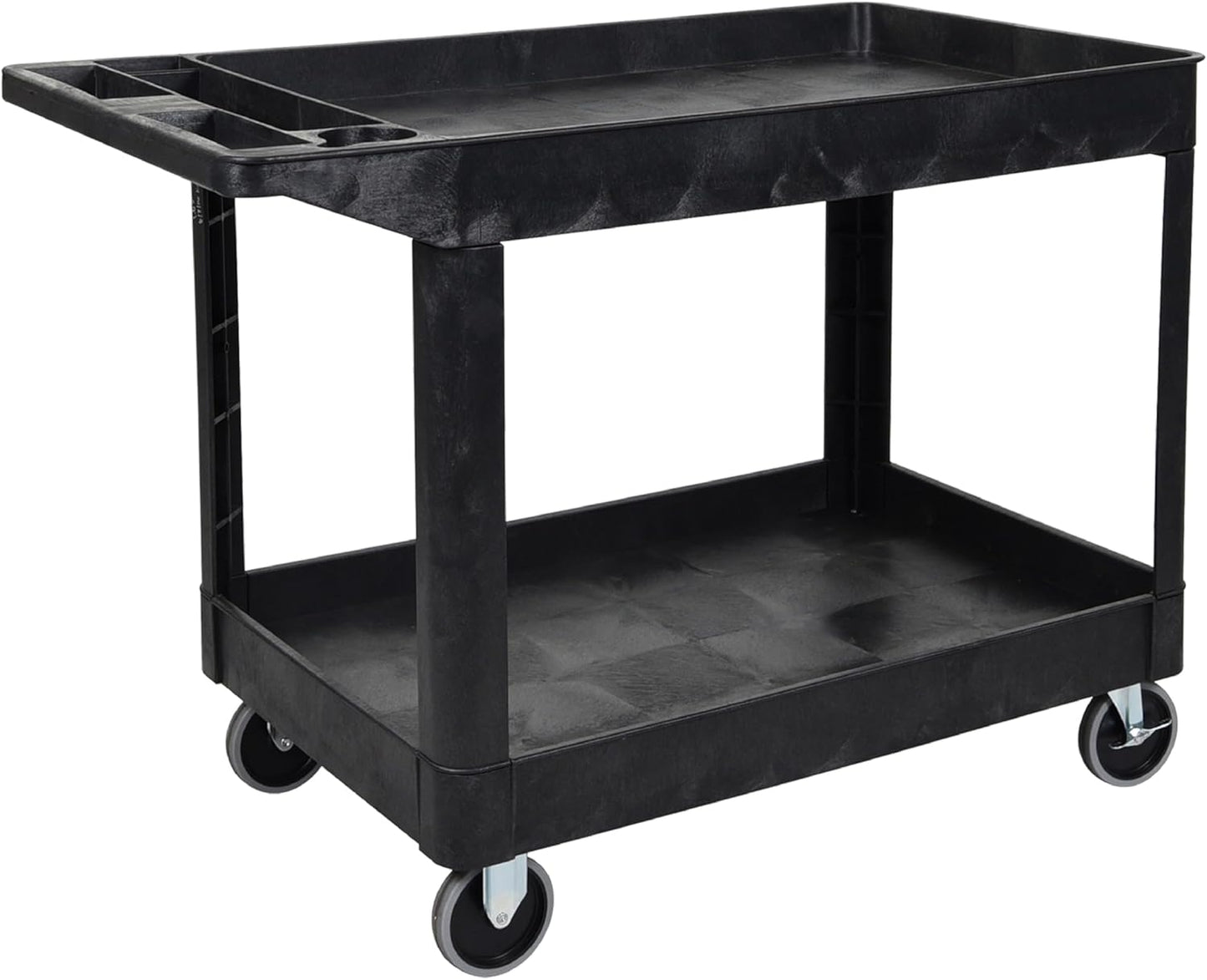 Tubstr Extra Large Two-Shelf Utility Cart with Wheels | 500 lb. Capacity Rolling Utility & Tool Cart for Warehouses, Industrial Settings, Auto Garages, & More (Black, 45.5 x 24.5)