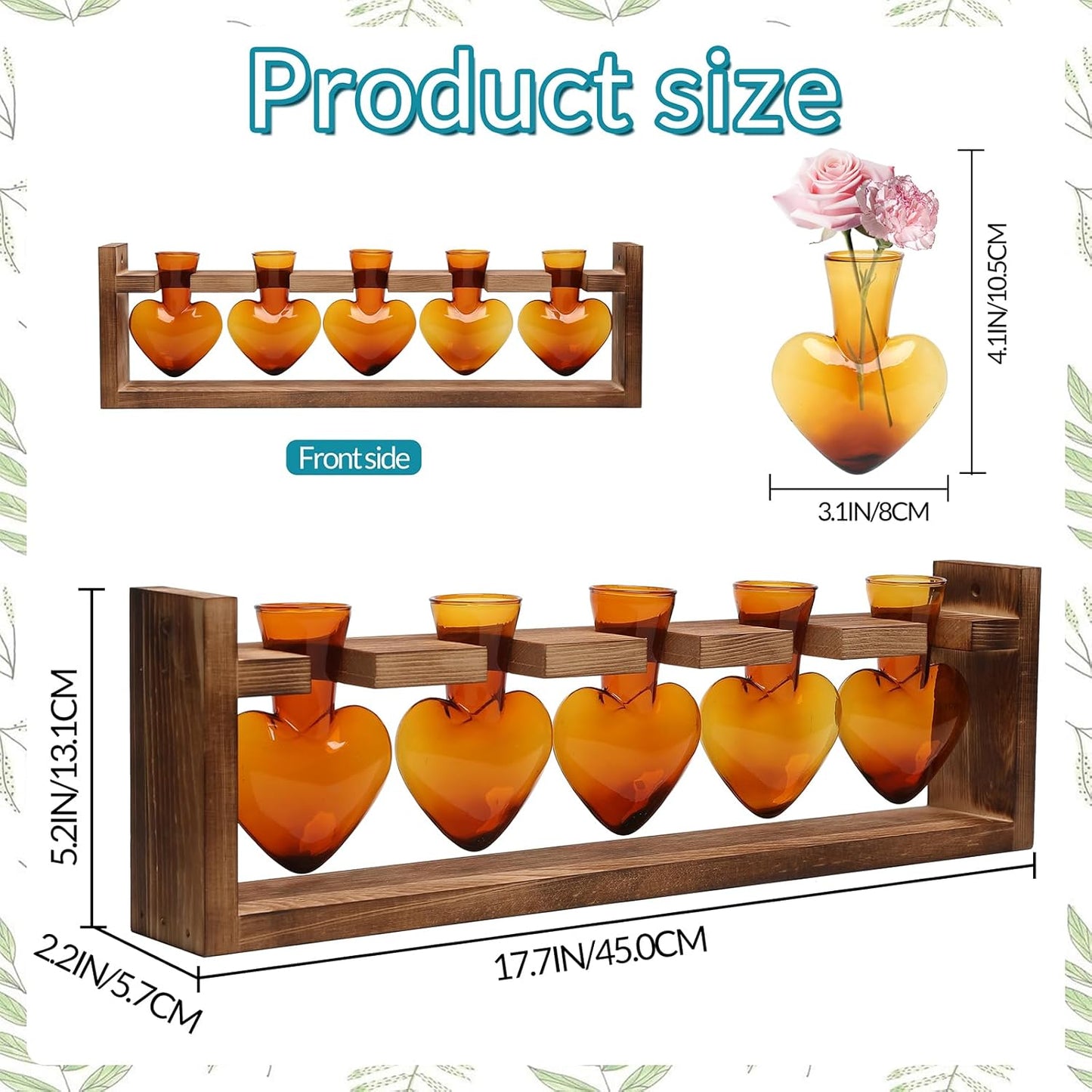 Plant Terrarium Hanging Propagation Stations Gift for Women Air Plants Holder with Wooden Stand Heart Glass