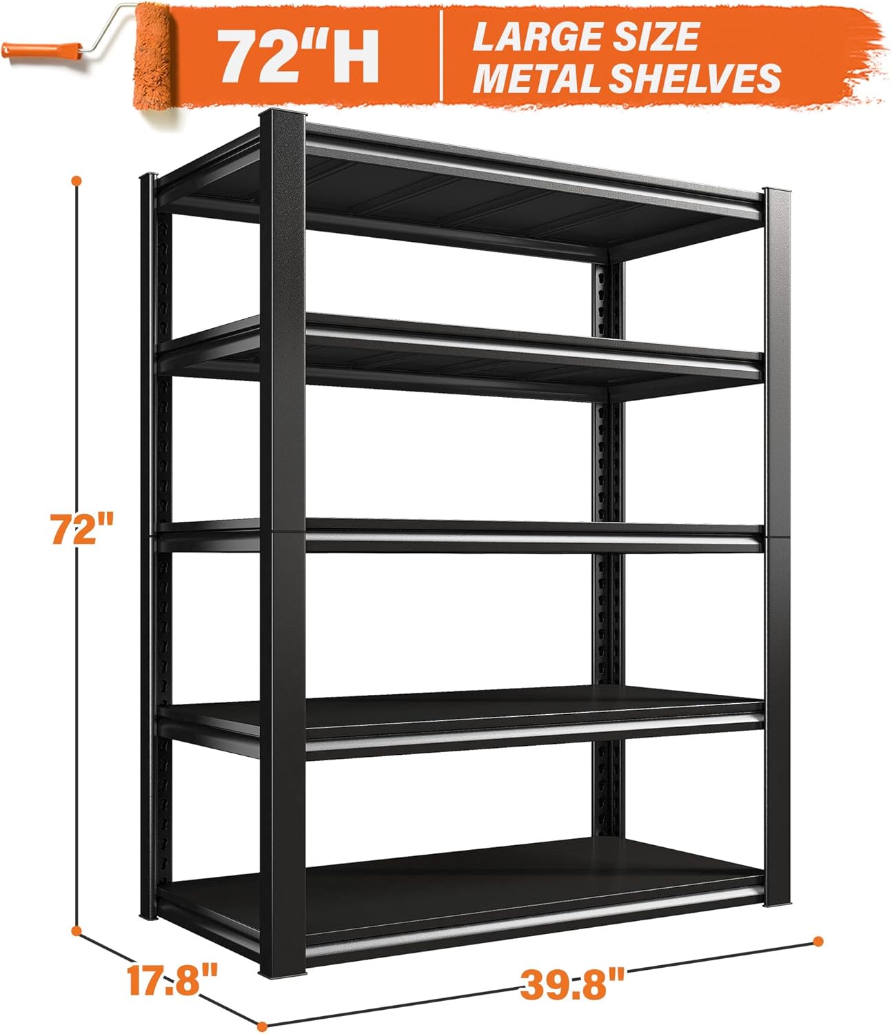 REIBII Garage Shelving Heavy Duty 2500LBS Storage Shelves 40" W Garage Shelves Heavy Duty Shelving Metal Shelves for Warehouse, Basement, Pantry, 40" W x 17.7" D x 72.2" H