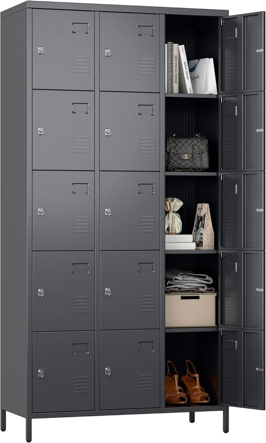 15 Doors Metal Lockers for Employees for Offices School Gyms Home,Assembly Required,Dark Gray