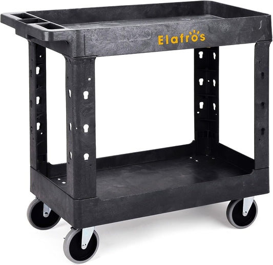 ELAFROS 2024 Model Heavy Duty Utility Cart 34x17 Inch, 2 Tier Rolling Service Cart with Deep Shelves, 550 lbs Capacity – Random Color Black or Gray, Clearance Work Cart