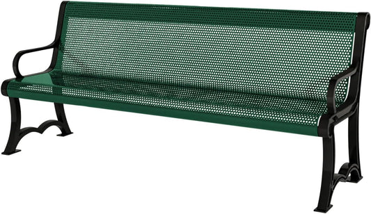 Coated Outdoor Furniture Heavy-Duty Outdoor Bench Thermoplastic Coated, Punched Steel, Commercial-Grade Garden Bench, Made in America (Portable with Back, 4 Ft, Textured Green)