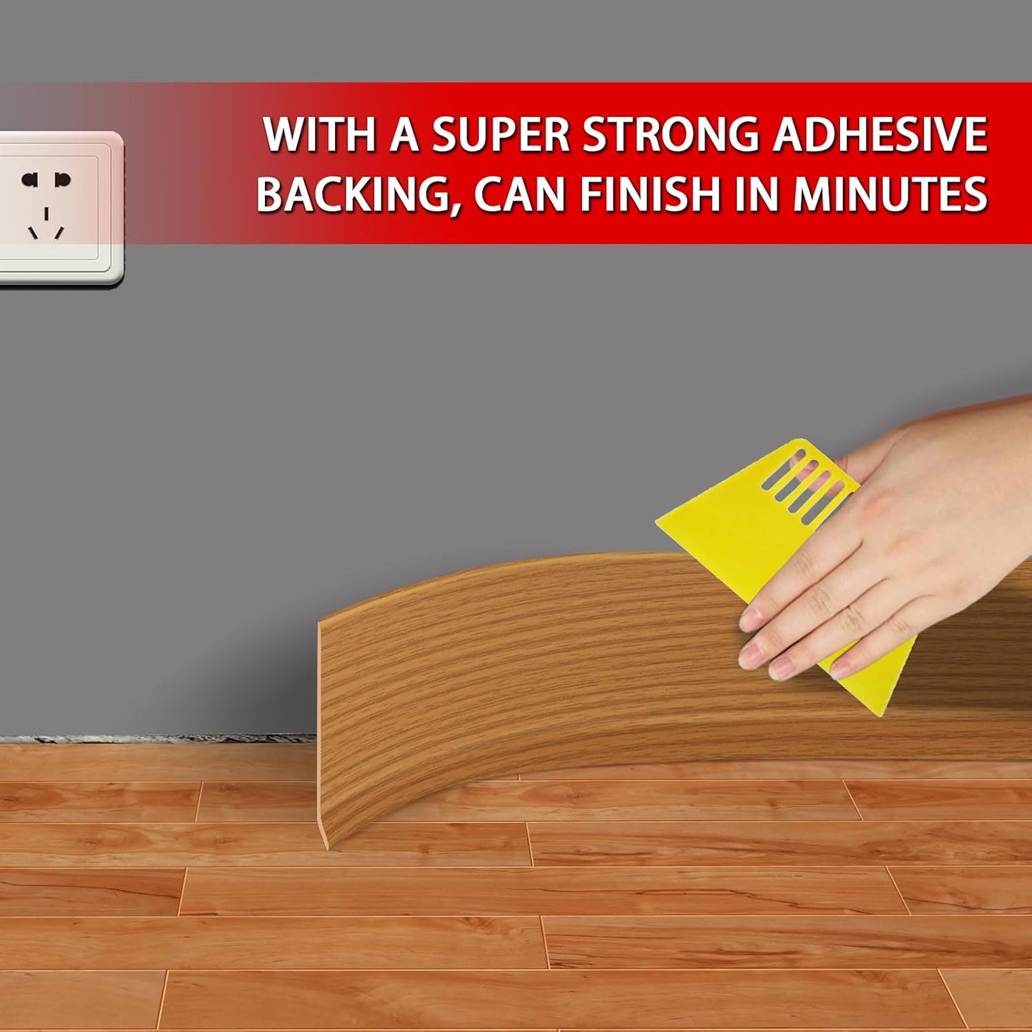 Vinyl Wall Base Baseboard Molding Trim 6" Flexible Self Adhesive Rubber Wall Base Moulding Trim Peel and Stick Design, 6 Inch x 20 Feet, Yellow Wood